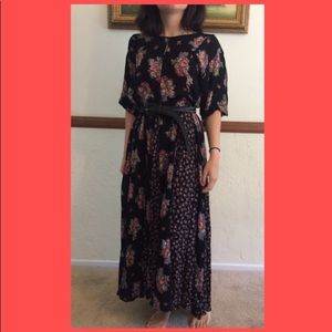 Vintage 90s rose floral black maxi boho dress